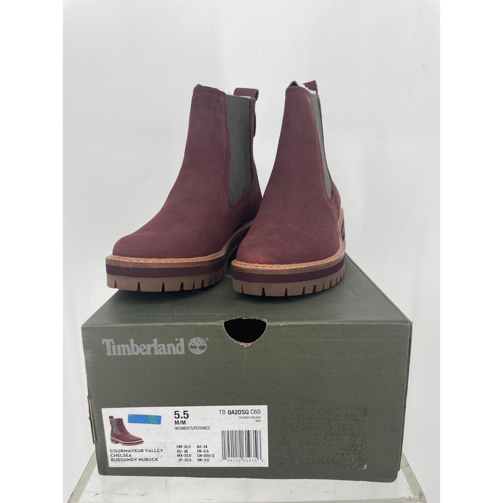 Timberland Womens Courmayeur Valley Chelsea Boots 5.5 Burgundy Leather TB0A2DSQ